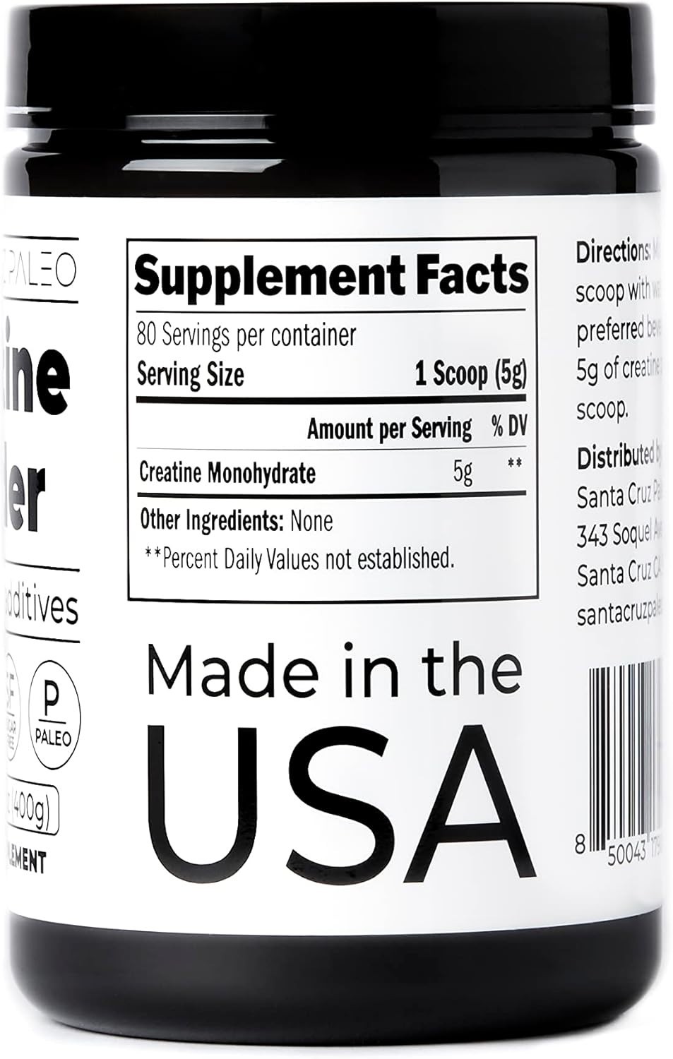 Santa Cruz Paleo Creatine Monohydrate Powder Micronized, Unflavored Pre Workout