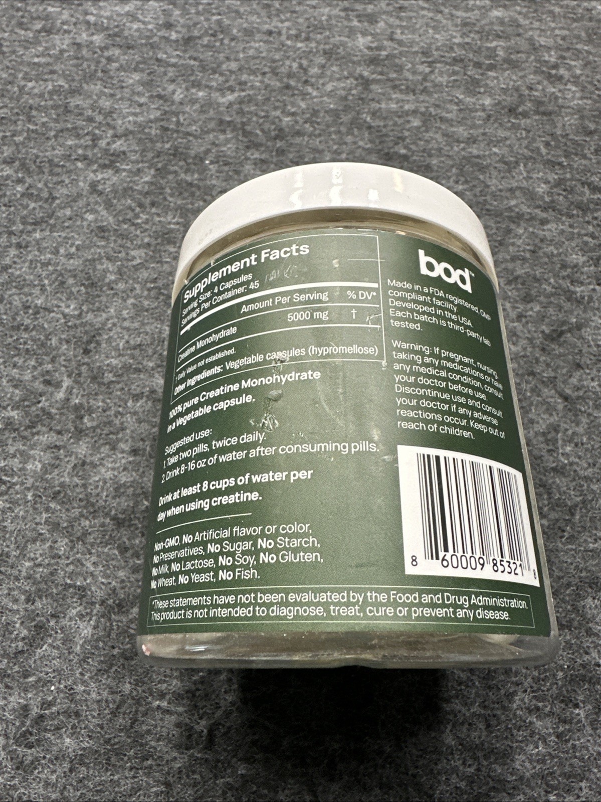 BOD Creatine Monohydrate Pills for Muscle Support, Vegan Pre or Post-Workout Cre