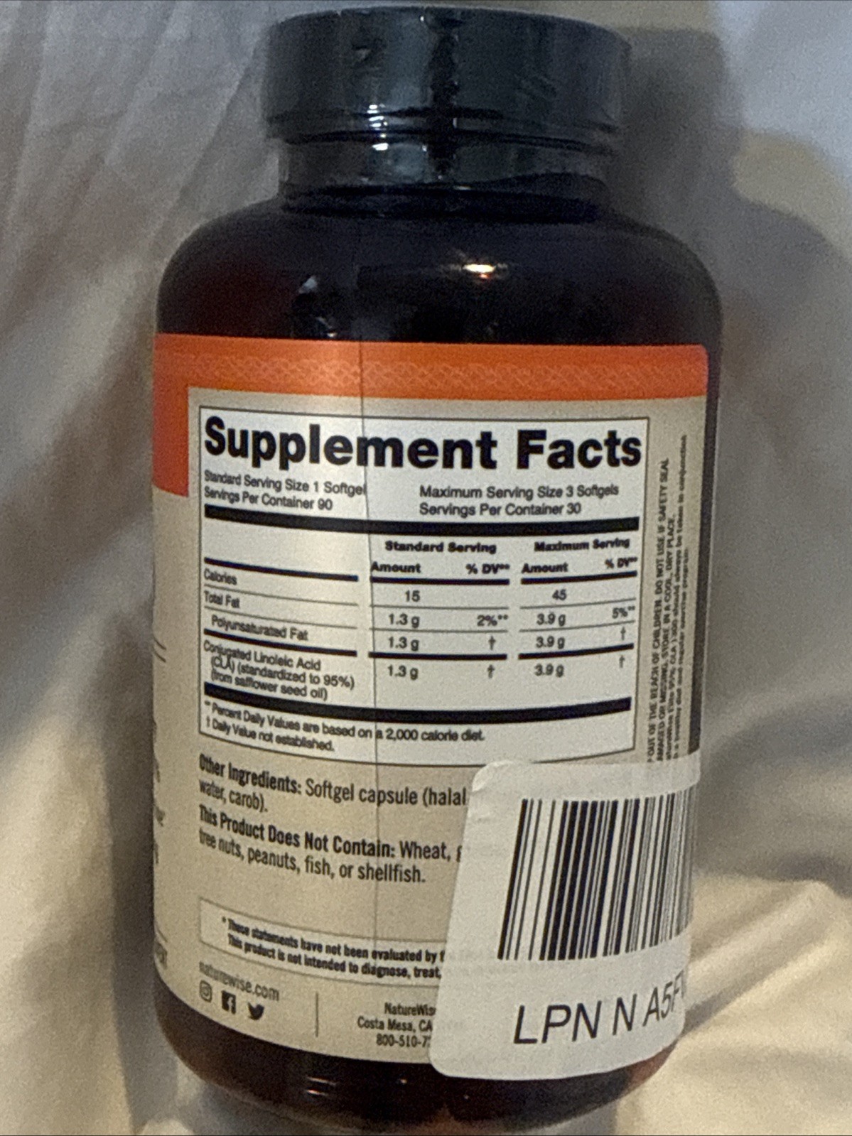 CLA 1300 95% Active Conjugated Linoleic Acid 90 Softgels Weight Support