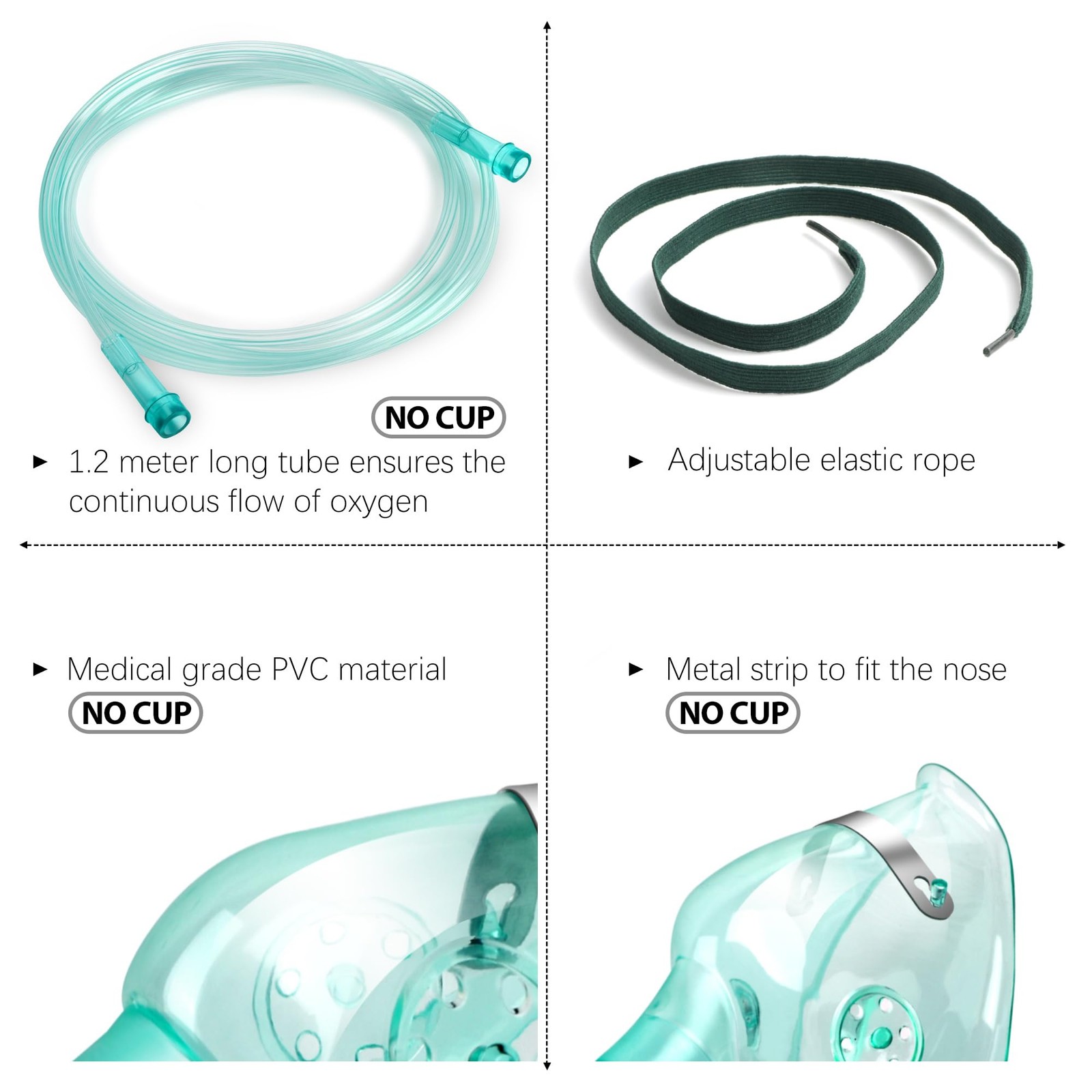 ANSNF 2 Pack Oxygen Mask for Face Adult with 6.6′ Tube & Size L-2pcs, Green