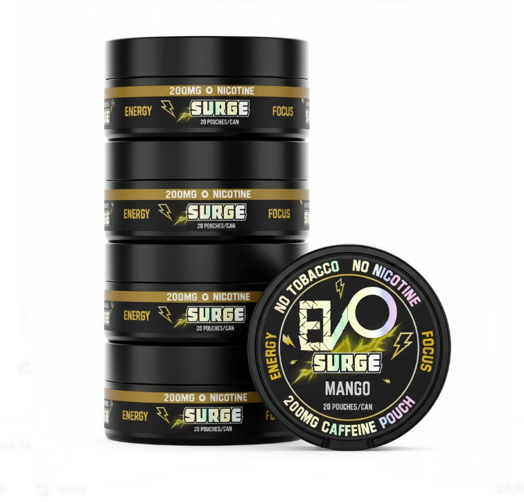 EVO Surge Energy Booster 200mg Caffeine Pouches – 5 Pack (20 Count/Can)