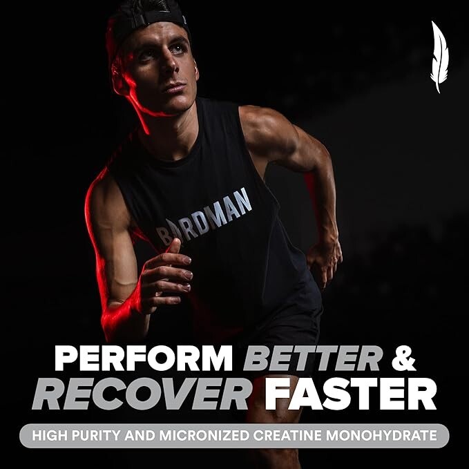 BIRDMAN Micronized Creatine Monohydrate Powder, Organic, Muscle Recovery, Caffei