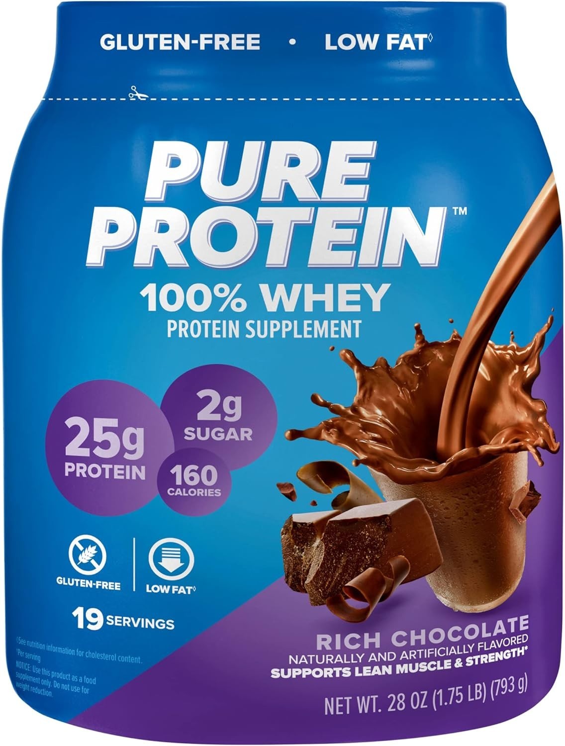 Pure Protein 100% Whey Protein Powder, Rich Chocolate, 25 G Protein, 1