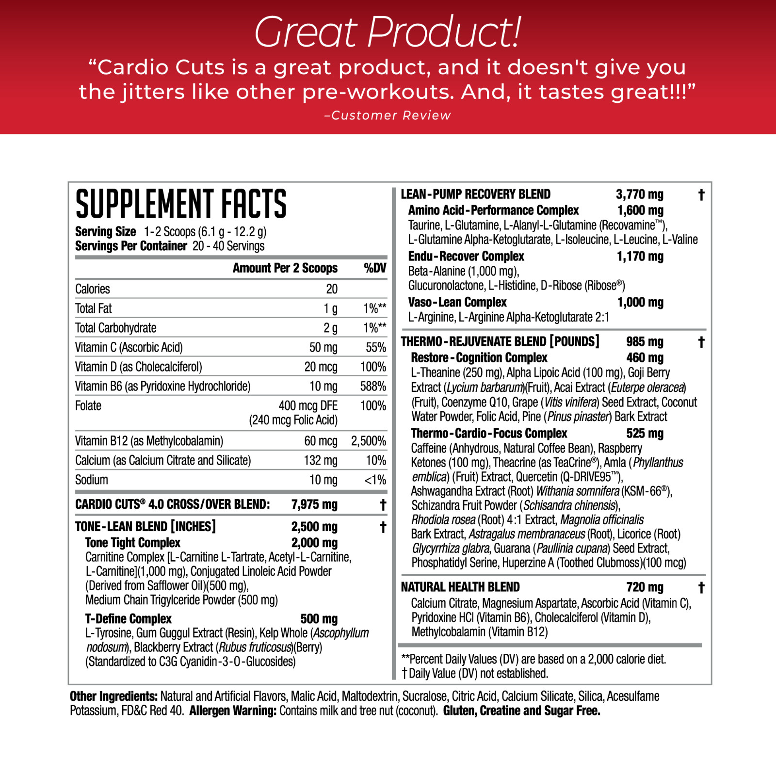 CARDIO CUTS 4.0 Pre-Cardio – Weight Loss Drink Mix – Razz Lemonade (40 Servings)