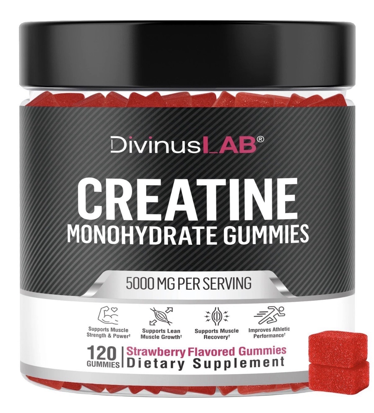 DivinusLab Creatine Monohydrate Gummies 5g Pre Workout For Building Muscle 120Ct