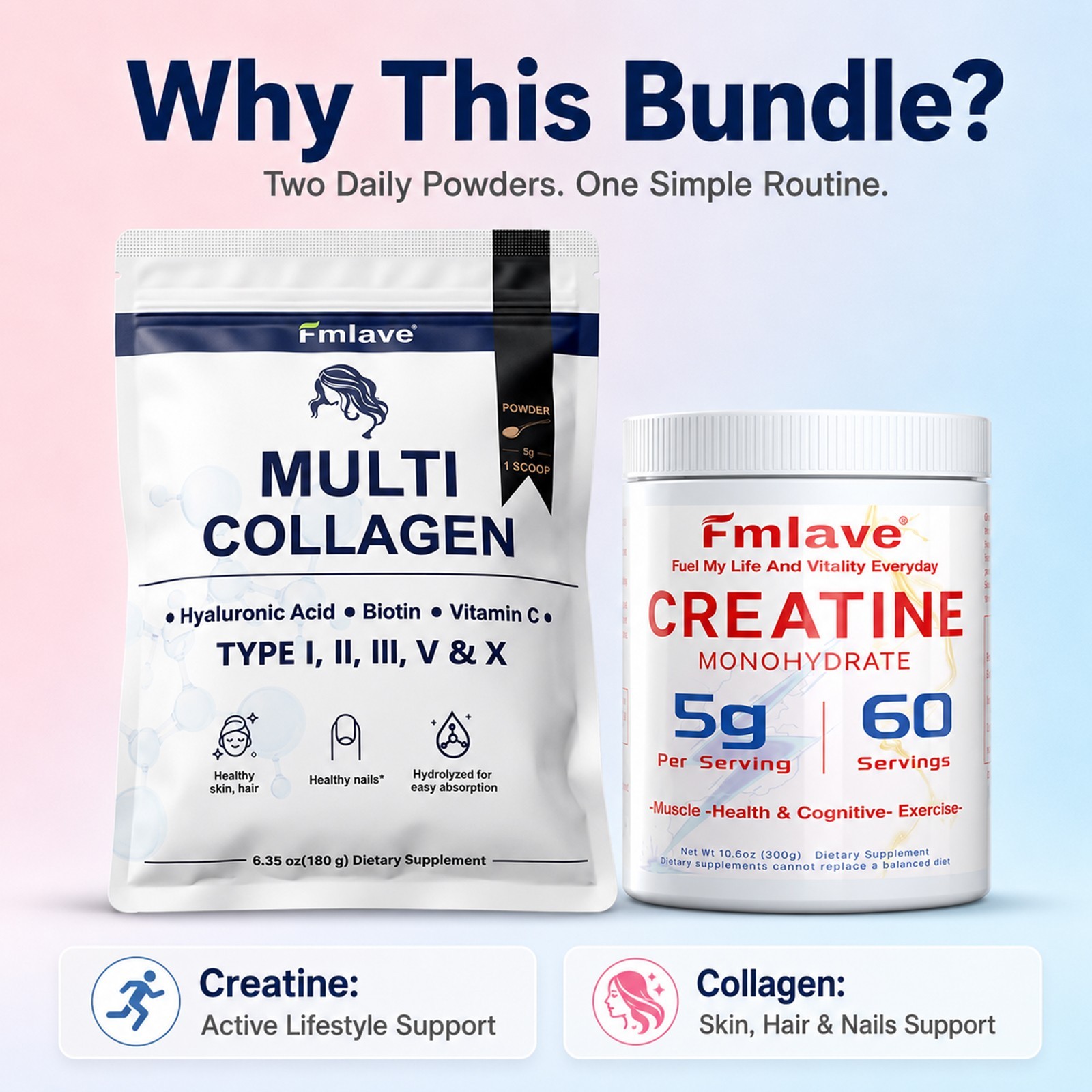 Creatine Monohydrate + Multi Collagen Powder for Women 60 Servings Glute Builder