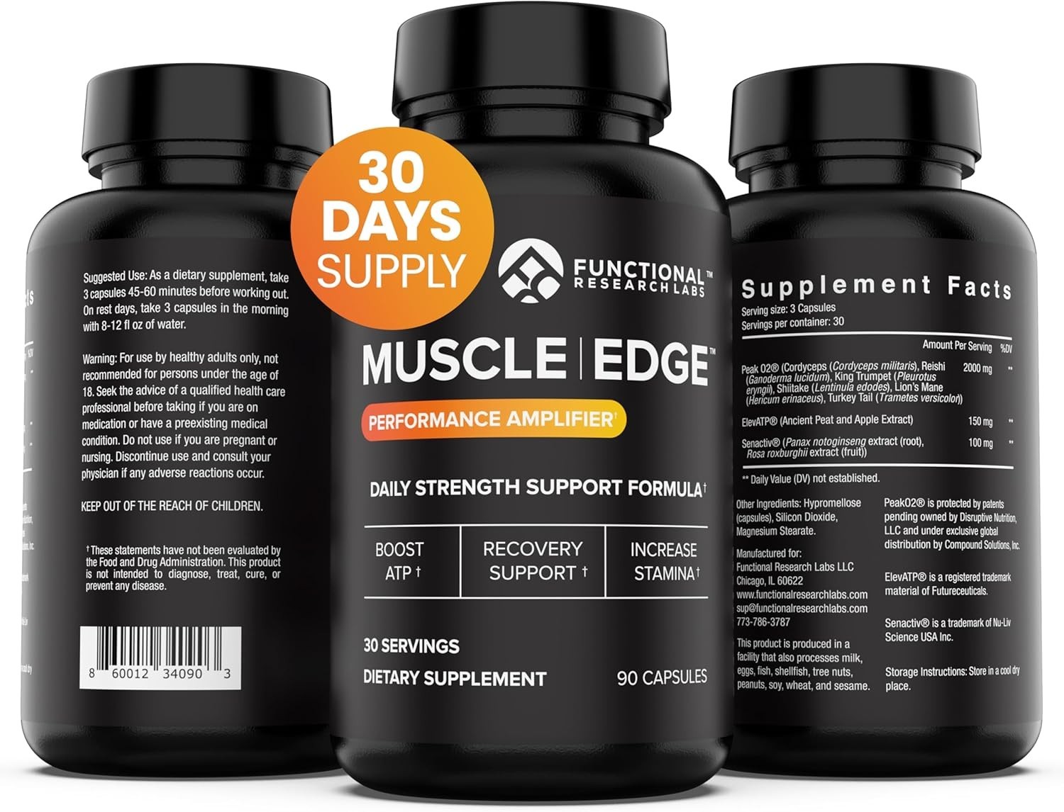 Muscle Edge Men, Recovery and Pre Workout w/ Patented Power Formulas – 90ct.