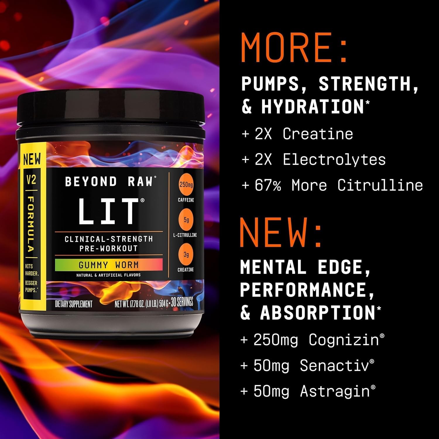 Pre Workout Powder L-Citrulline Creatine Energy Gummy 30 Servings