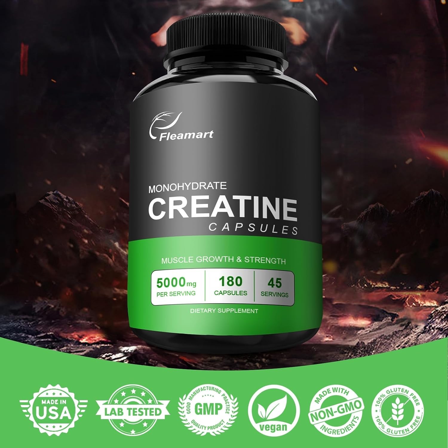 Micronized Creatine Monohydrate Capsules, Keto Friendly, 5000mg, 180 Capsules…