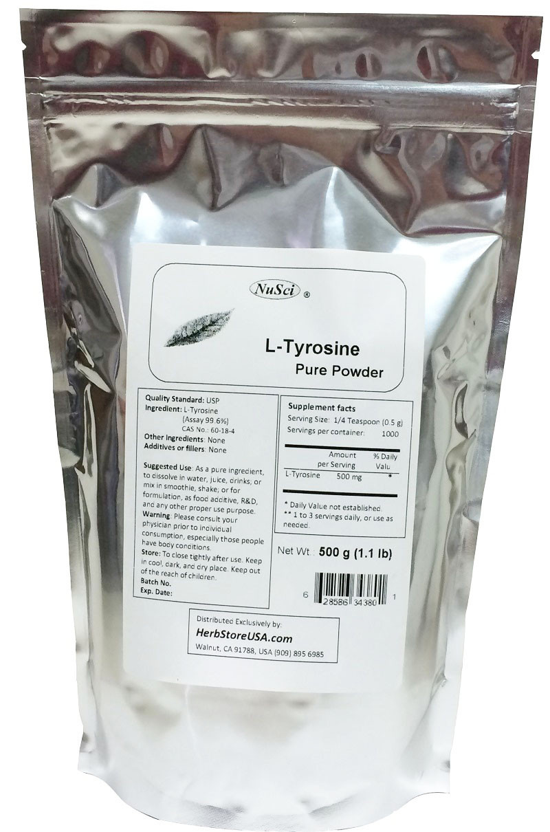 100% Pure L-Tyrosine Powder 500g (1.1lb) USP grade amino acid alertness muscle