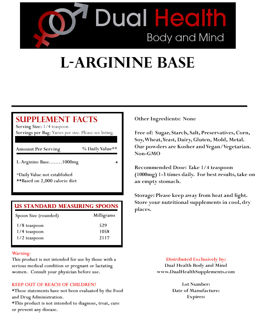 L-ARGININE 1000g (2.2 lbs) Free Form Kosher Base Powder Pharmaceutical Grade