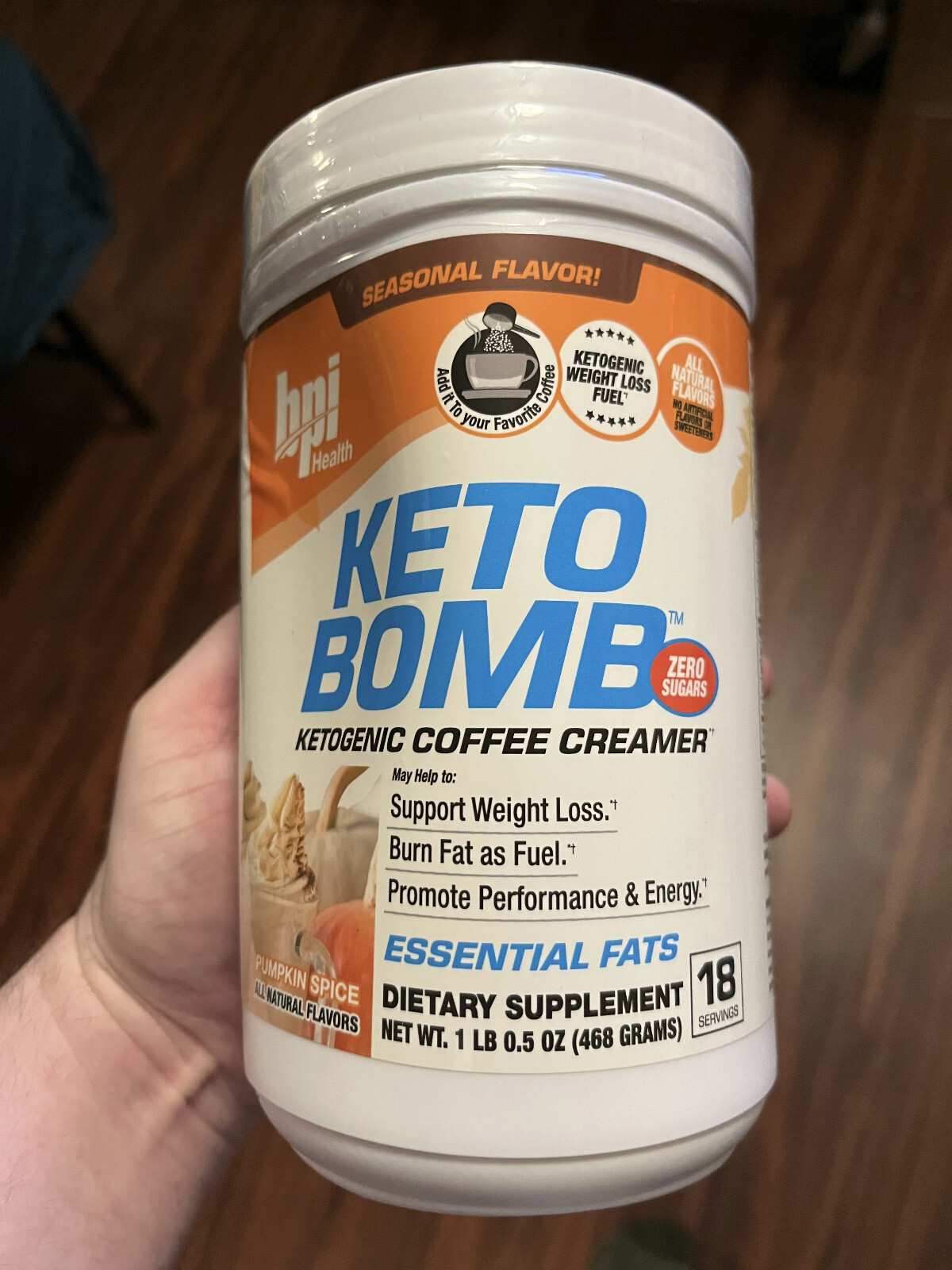 BPI Keto Bomb Coffee Creamer 1lb pumpkin spice SMALL DENT BUT GOOD