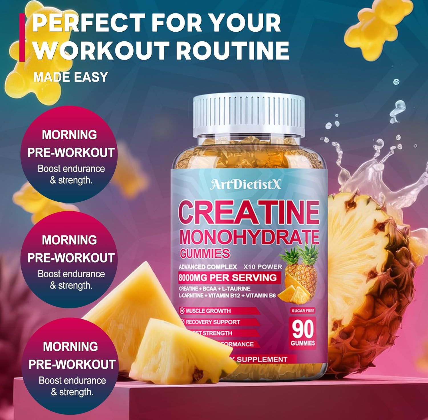 Creatine Monohydrate 8000Mg Gummies with BCAA, L-Carnitine, Taurine & Vitamin…