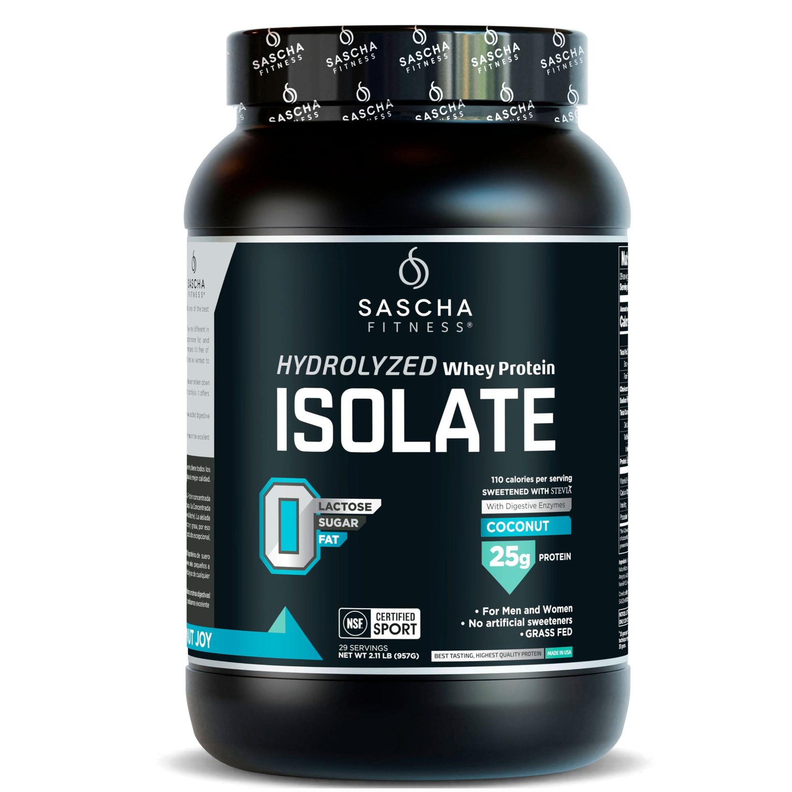 SASCHA FITNESS Hydrolyzed Whey Protein Isolate,100% Grass-Fed (2 Pounds, Coconut