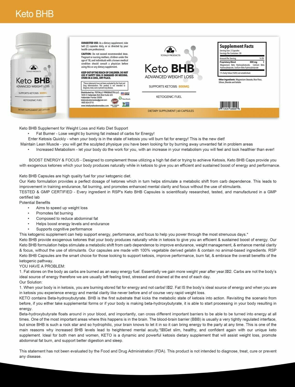 Lemon Lean Diet Maximum Potency Pure Keto BHB Weight Loss Pills Free Shipping