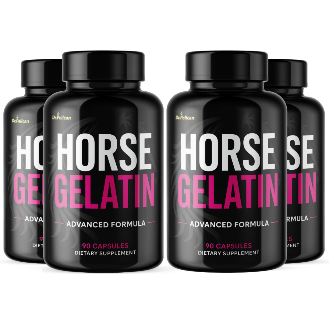 Horse Gelatin- Bodybuilding & Men’s Health Support- 4 Bottles- 360 Capsules
