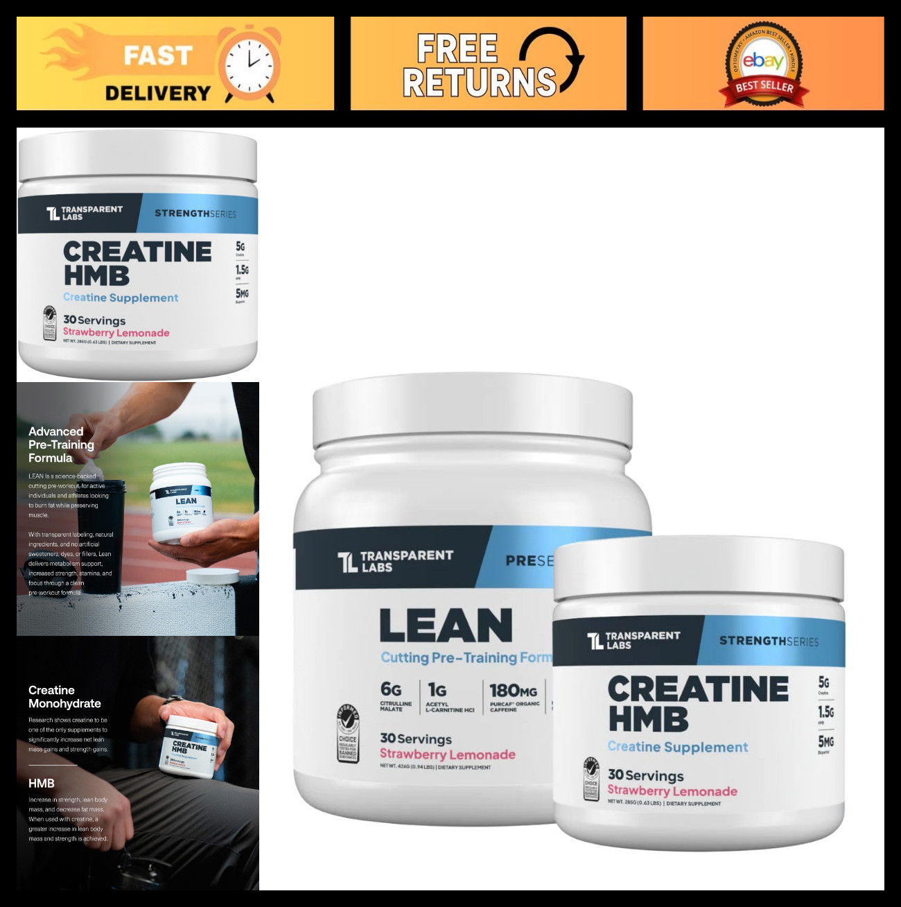 Lean Pre-Workout & Creatine HMB – 30 Servings Strawberry Lemonade Flavor