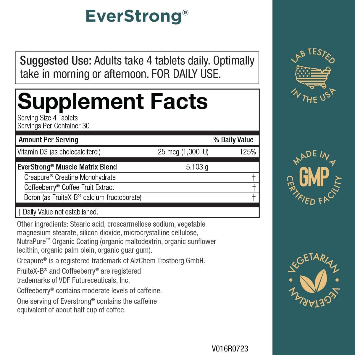 EVERSTRONG Creatine Monohydrate Blend Joint Muscle Energy 120ct PURITY PRODUCTS