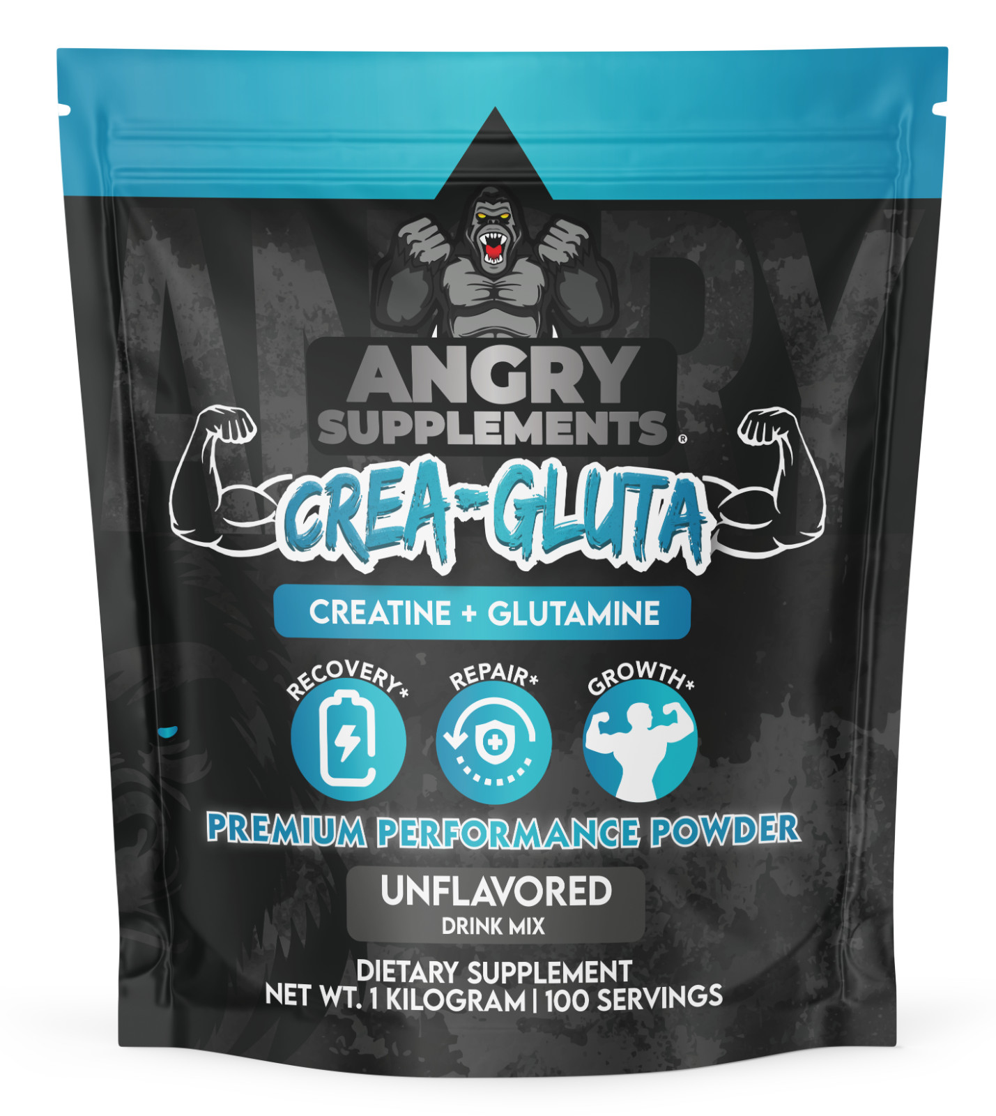 Angry Supplements CREA-GLUTA Creatine + Glutamine Powder Mens Muscle, 200 Servs