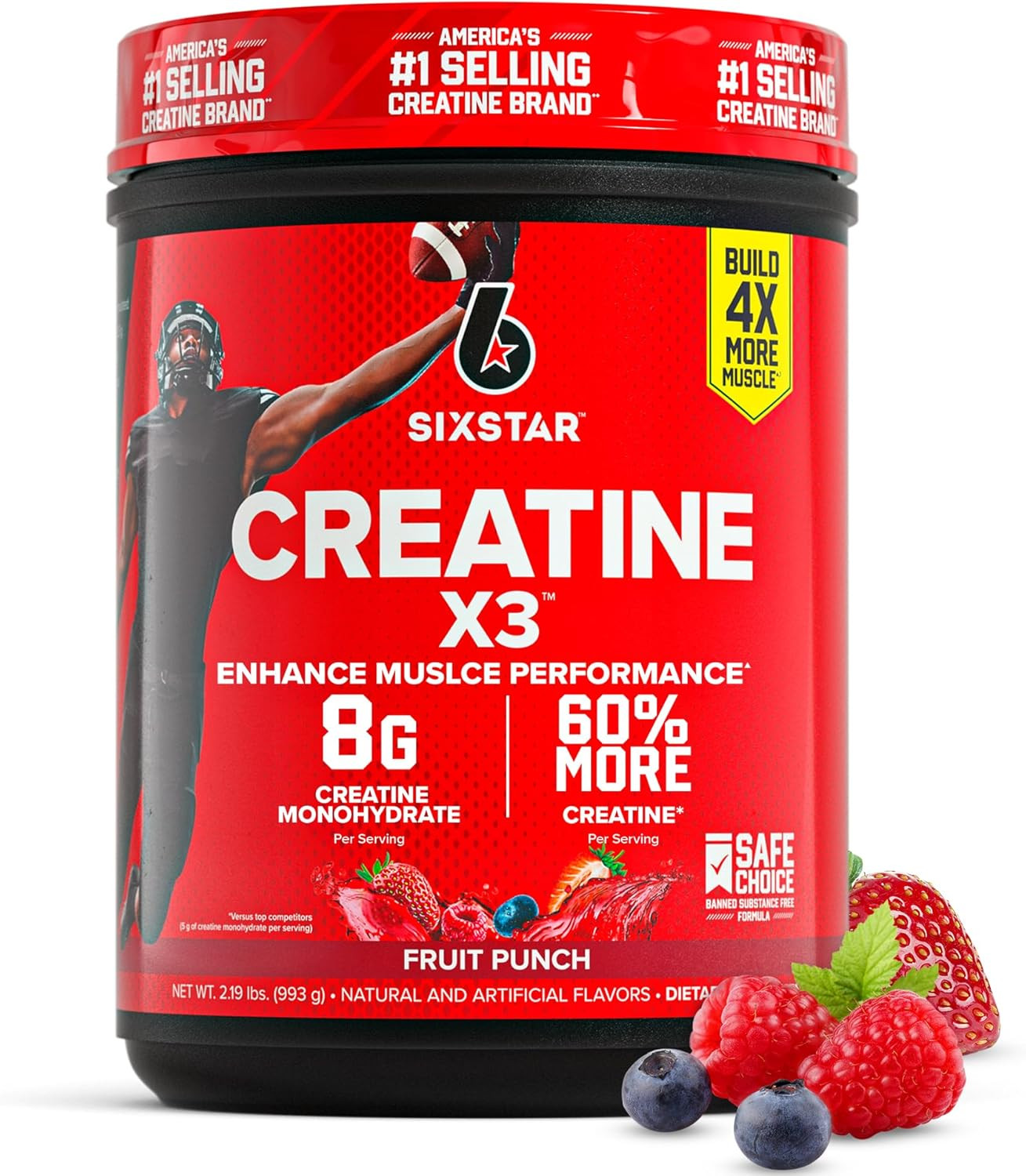 Six Star Creatine Monohydrate Powder, X3 (Fruit Punch) – Flavored Creatine HCl P