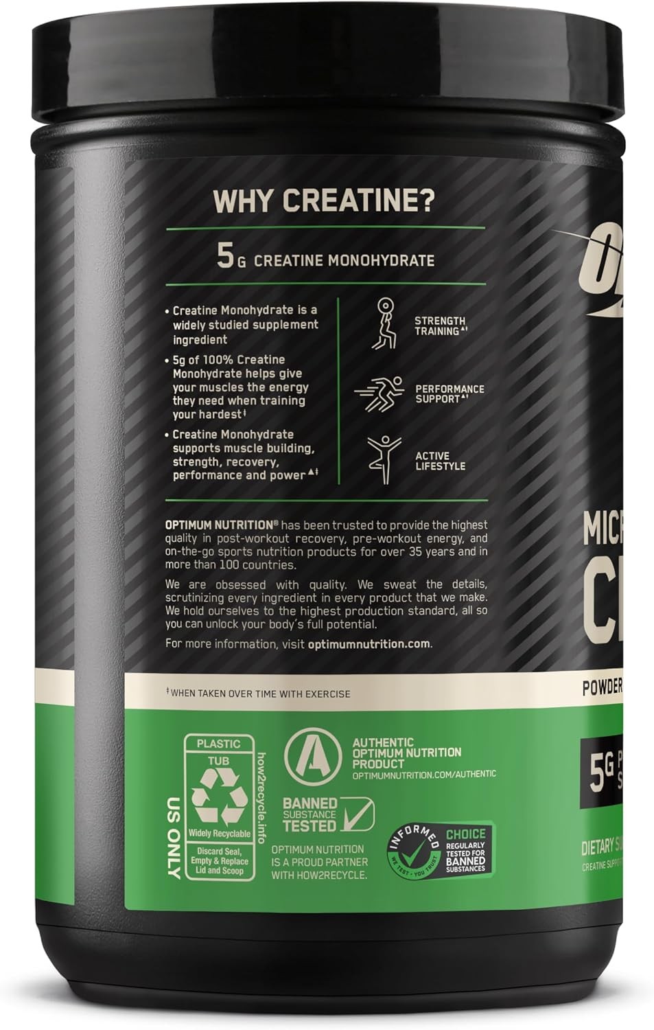 Optimum Nutrition Micronized Creatine Monohydrate Powder, Unflavored