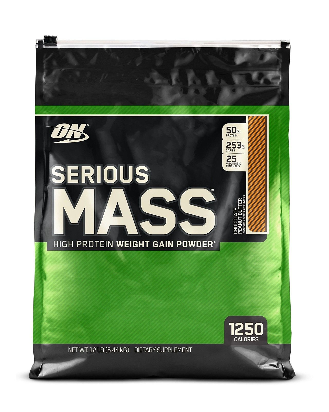 OPTIMUM NUTRITION SERIOUS MASS Chocolate Peanut Butter 12 lb Protein Powder 1/25