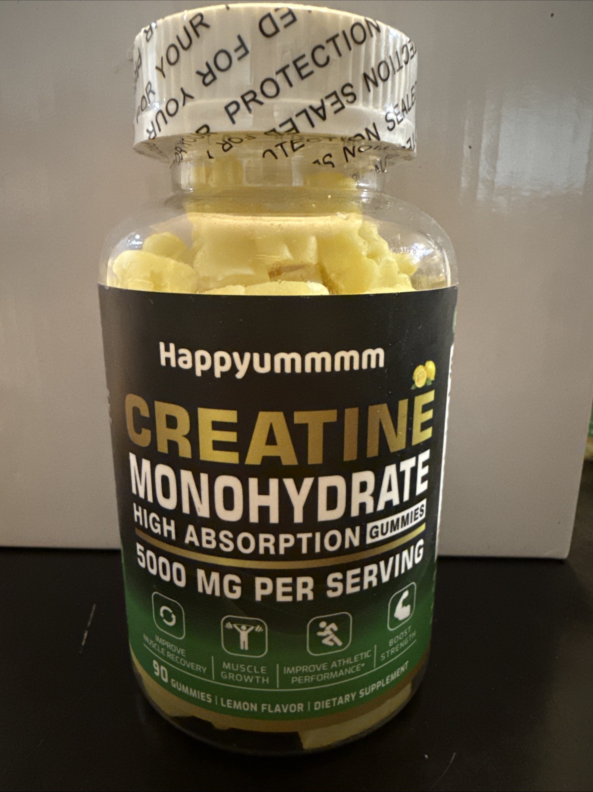 HAPPYUMMMM Creatine Monohydrate 5000mg Gummies, (Lemon), 90 Count