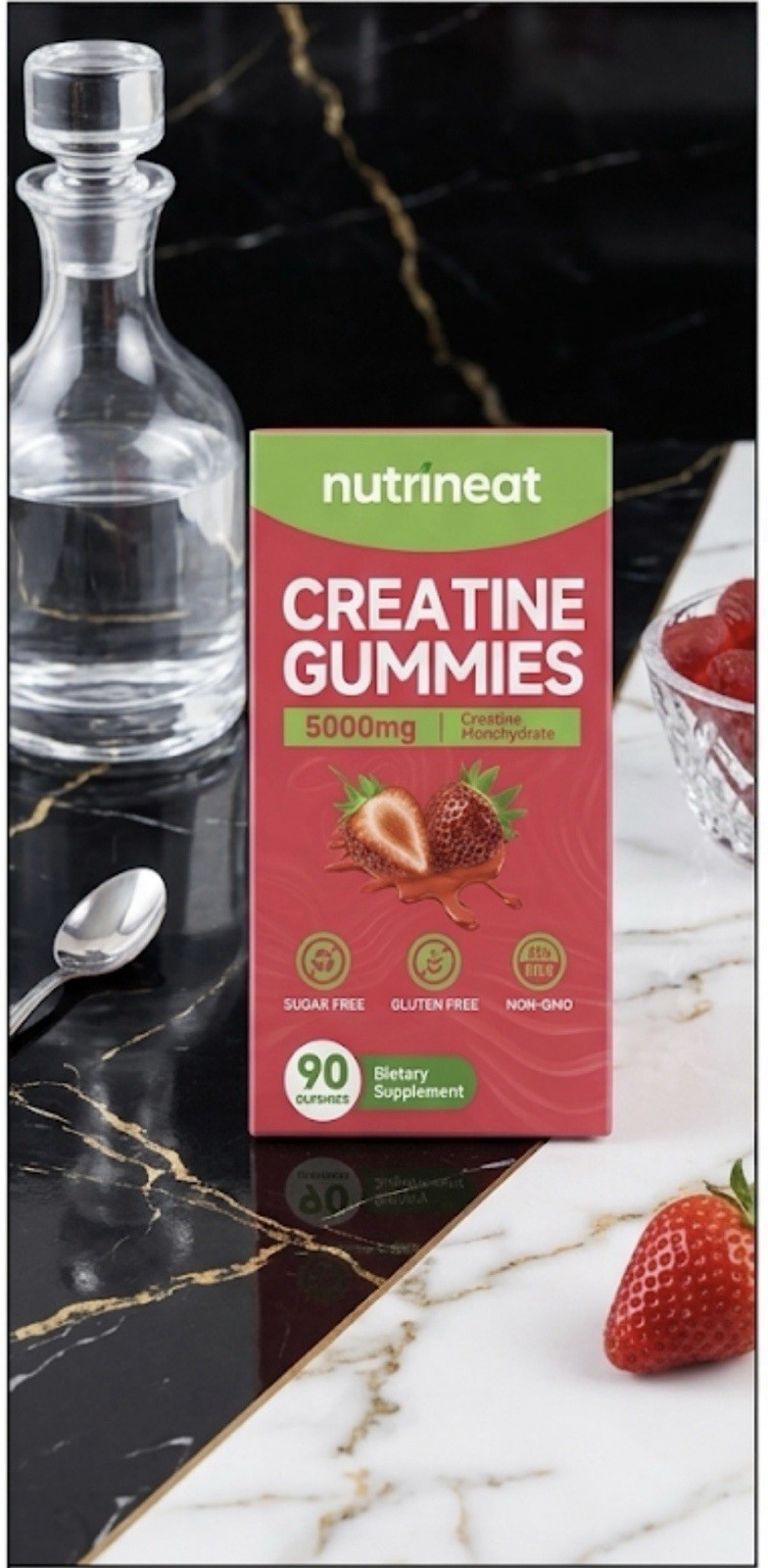 “Nutrineat Advanced Creatine Gummies: Multi-View &Ingredient Facts Collage