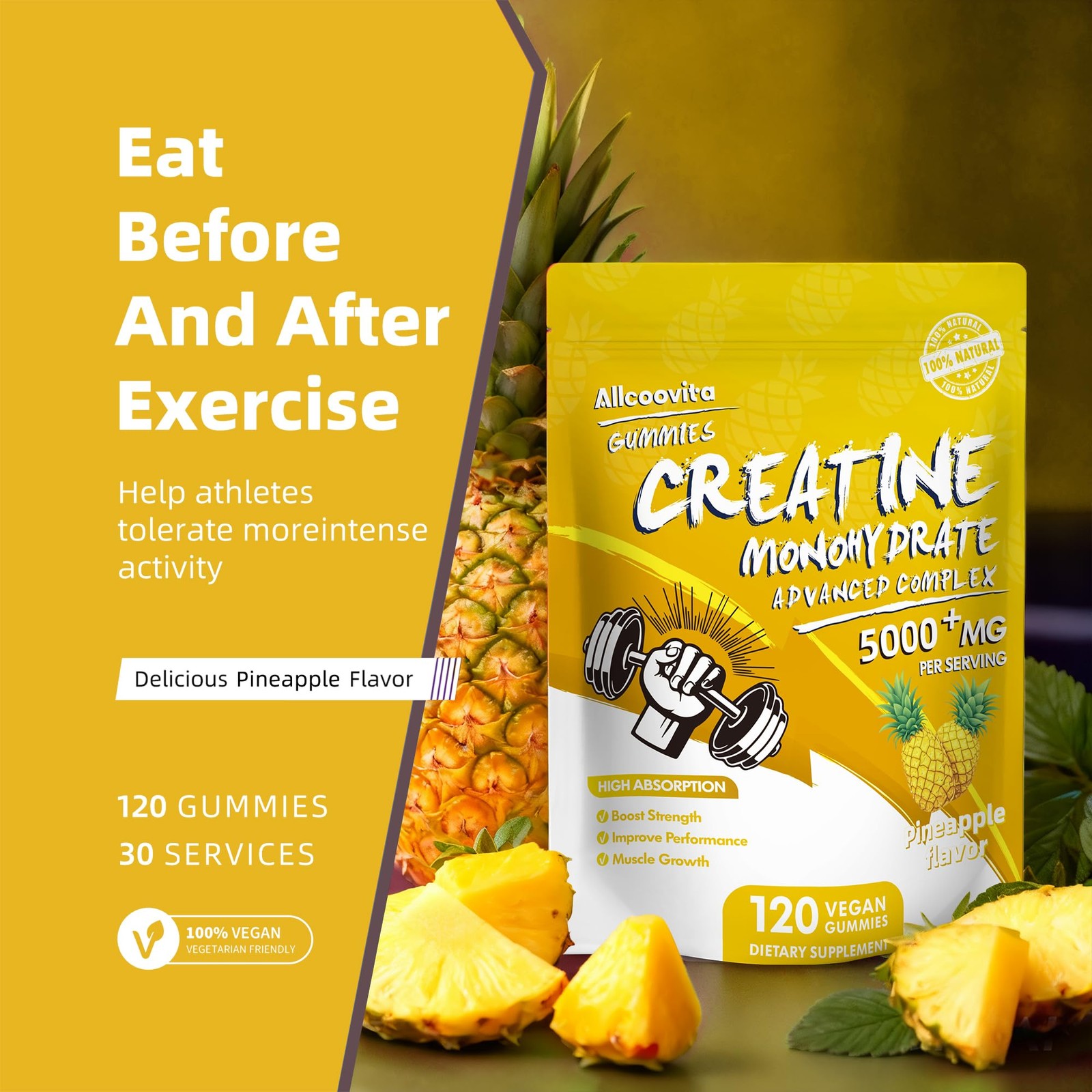 NSF Certified Creatine Gummy – Creatine Monohydrate Gummies 5000mg for Men an…