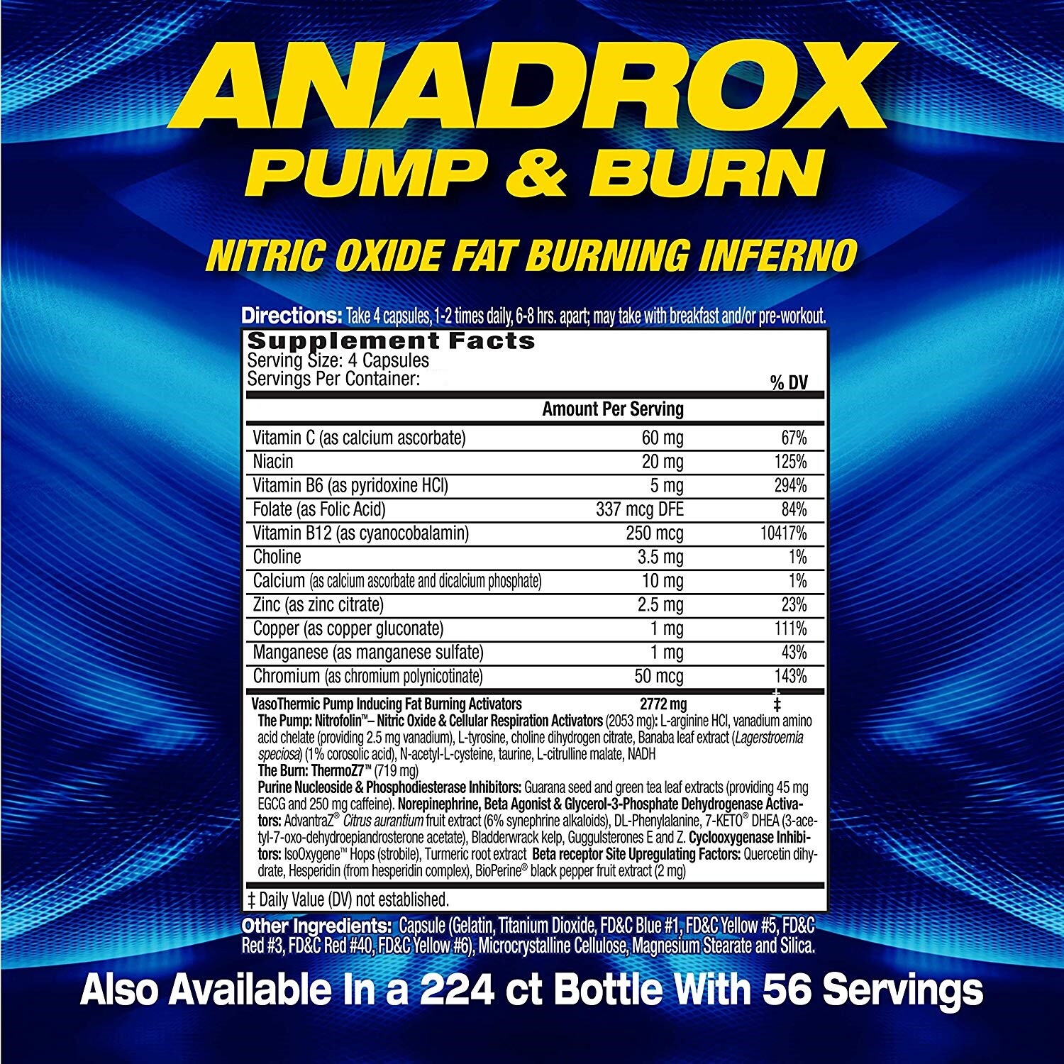 MHP Anadrox Pump & Burn Preworkout Fat Burner Pills 224 Capsules New Bottle