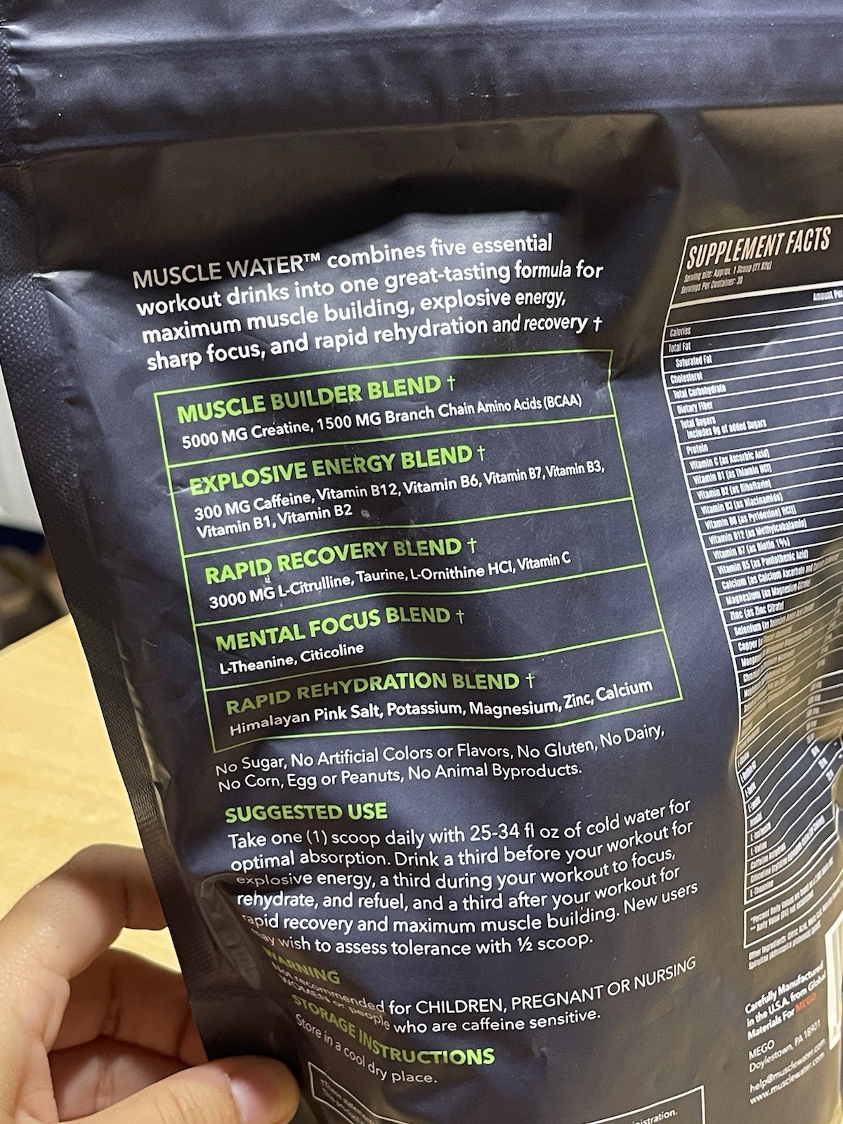 Muscle Water MEGO Powder Drink Mix Green Apple Zero Sugar 30 Serv
