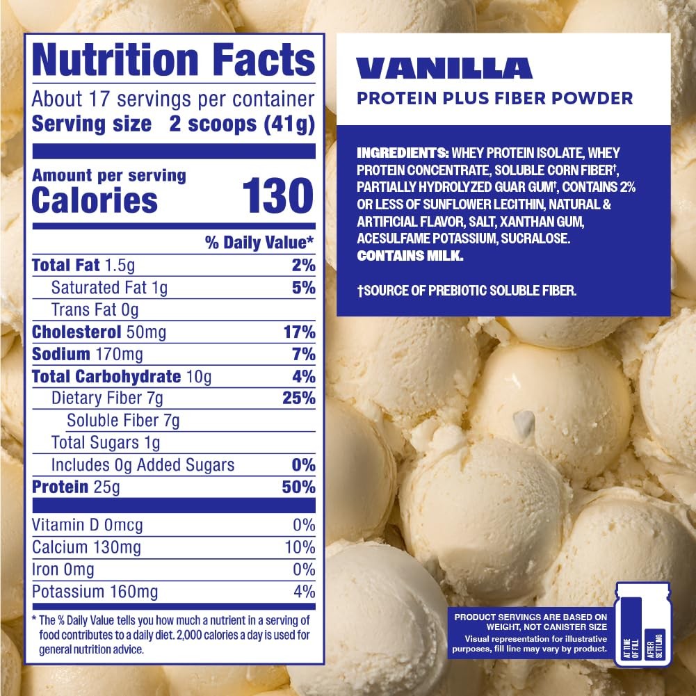 Premier Protein Powder Plus Fiber Vanilla 25G Protein 7G Fiber To Support Gut