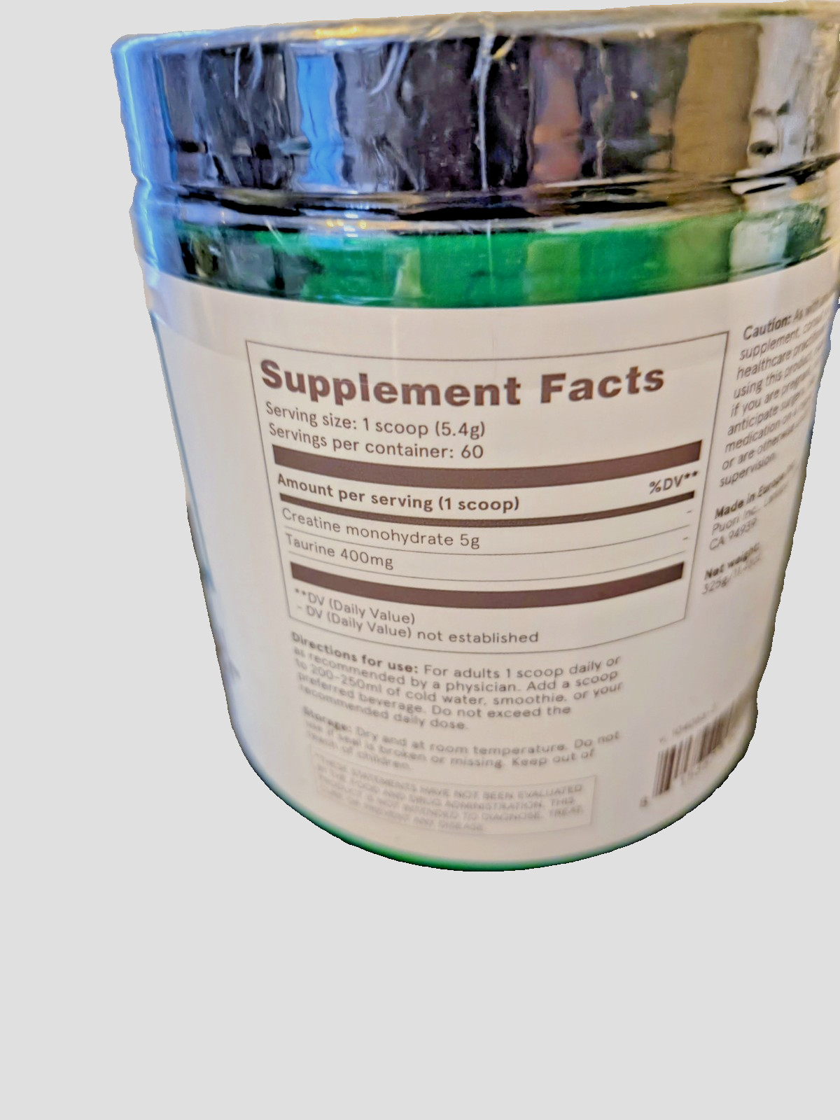 PUORI CREATINE+ WITH TAURINE UNFLAVORED POWDER SUPPLEMENT BRAND NEW &SEALED