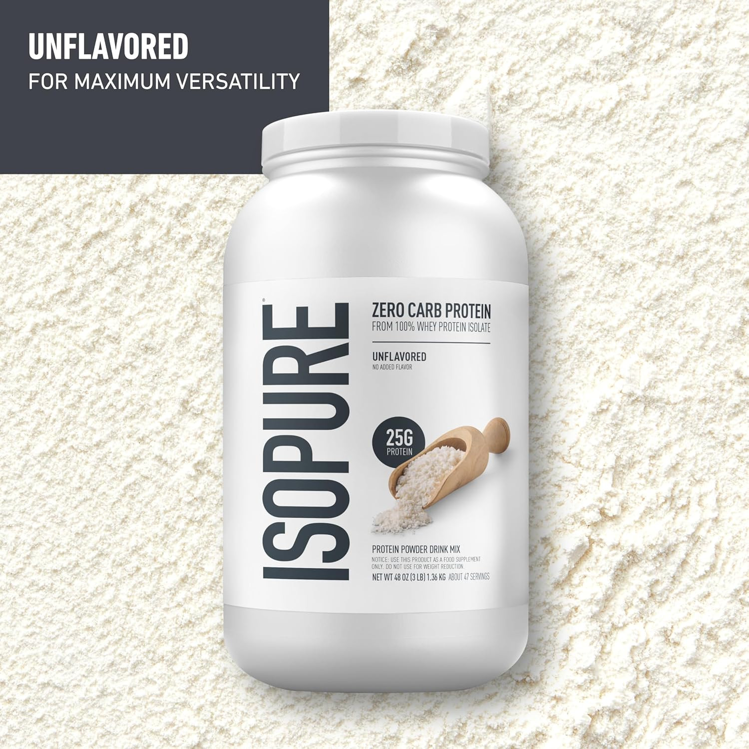 Zero Carb 100% Pure Whey Isolate Unflavored Protein Powder 3 Lbs + 1 Bottle of C