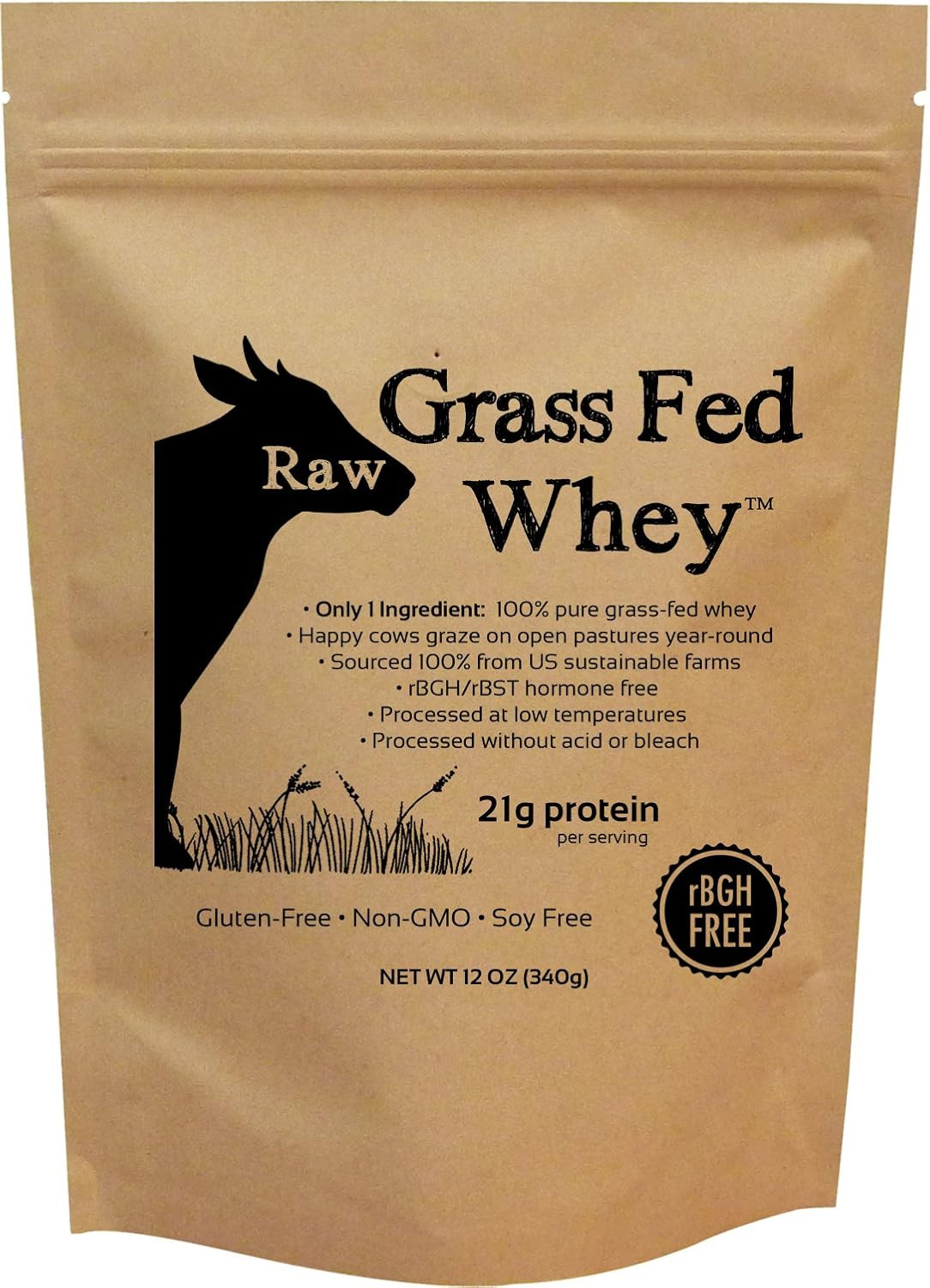 Raw Grass Fed Whey Protein Powder, Happy Healthy Cows, 12 Oz