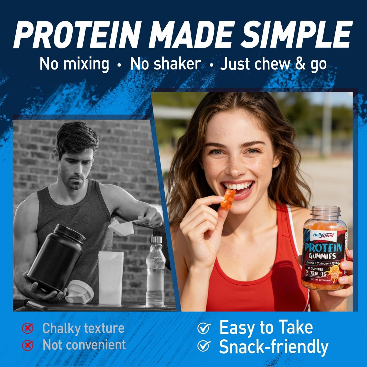 Whey Protein Gummies for Women Men, 12G High Protein Supplements with Collagen &