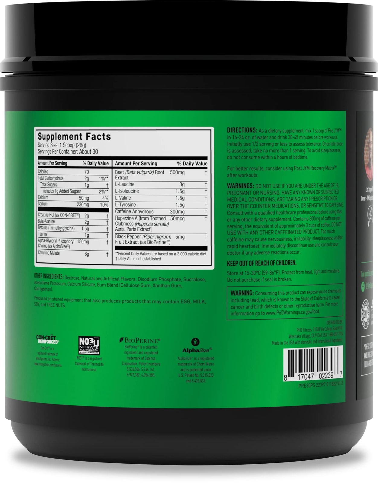 Pre JYM Pre Workout Powder 30 Servings Powerful Energy BCAAs Creatine Endurance