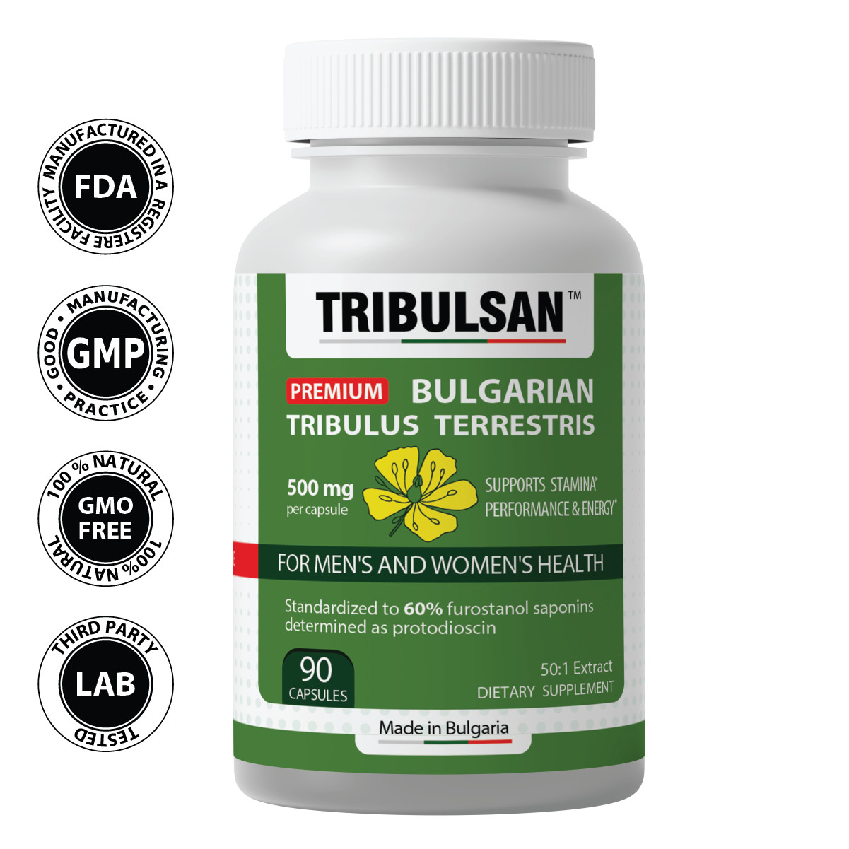 Tribulsan 500 mg x 90 capsules – 60% FUROSTANOL SAPONINS – Bulgarian tribestan