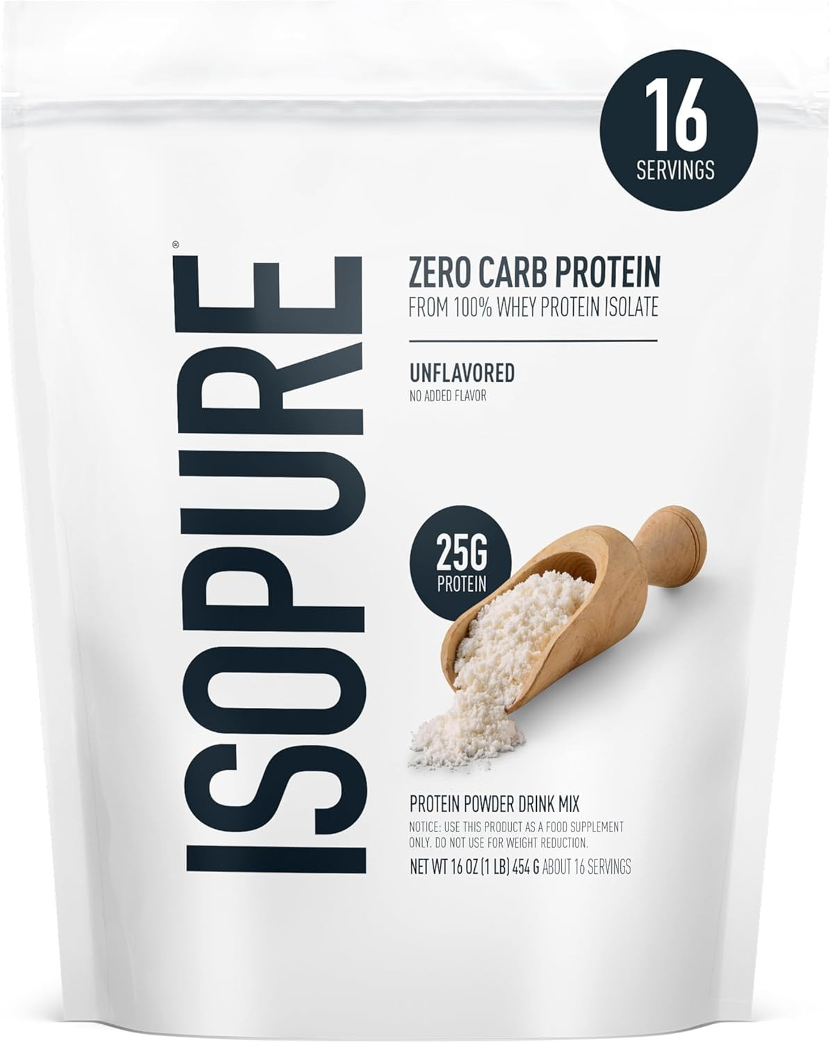 Zero Carb 100% Pure Whey Isolate Protein Powder, Gluten Free, with Vitamins, Unf