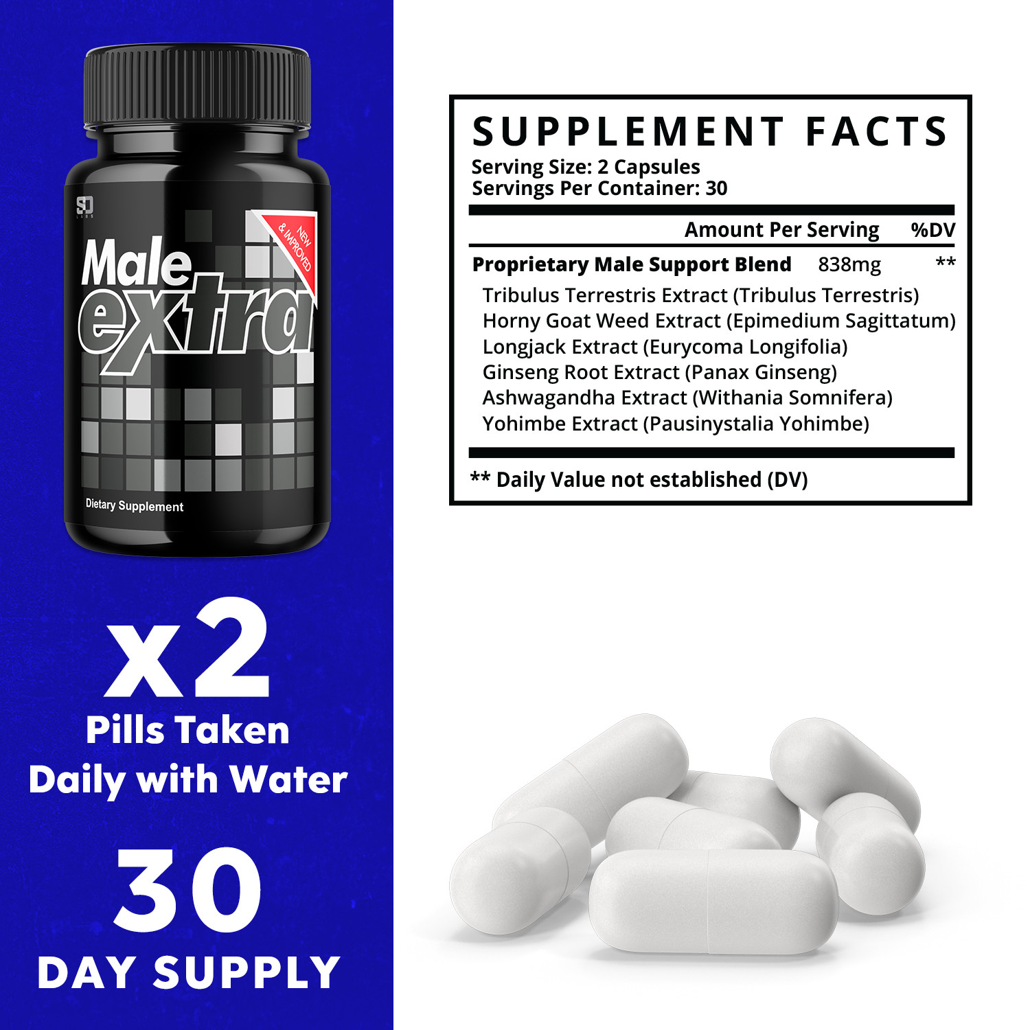Male Extra Performance Supplement, MaleExtra for Enhancement 180 Capsules 3 Pack