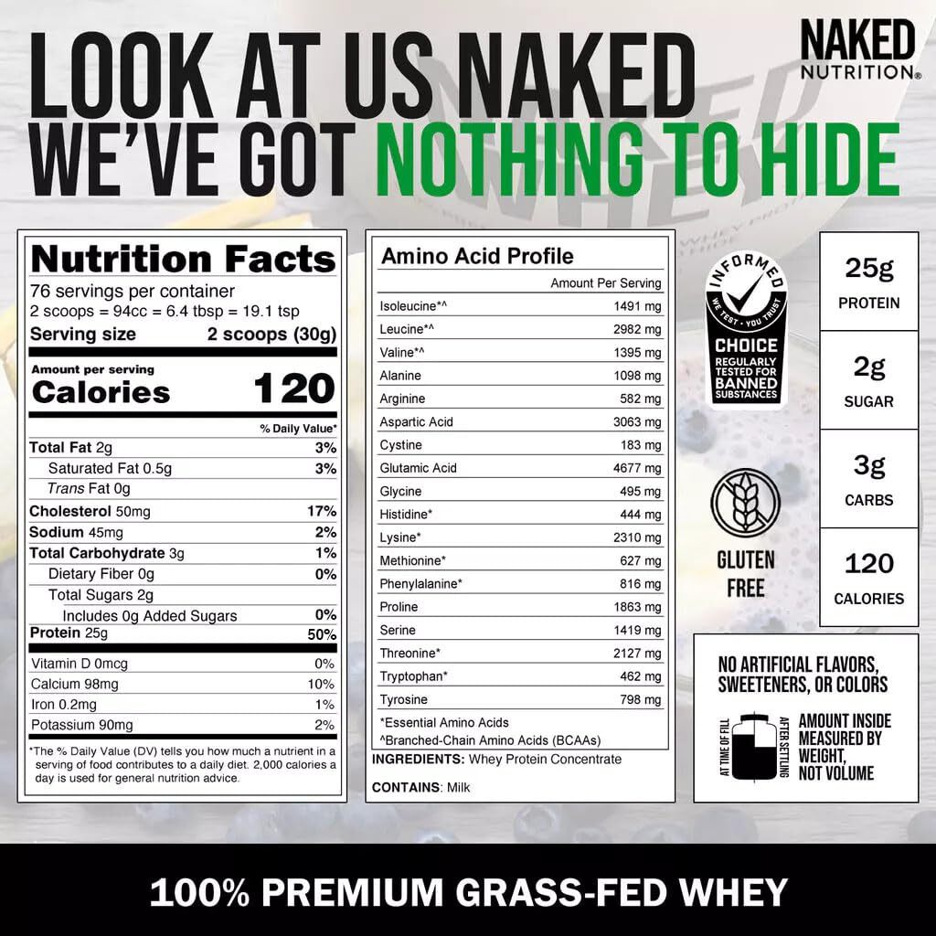 5LB 100% Grass Fed Unflavored Whey Protein Powder Only 1 Ingredient, Undenatured