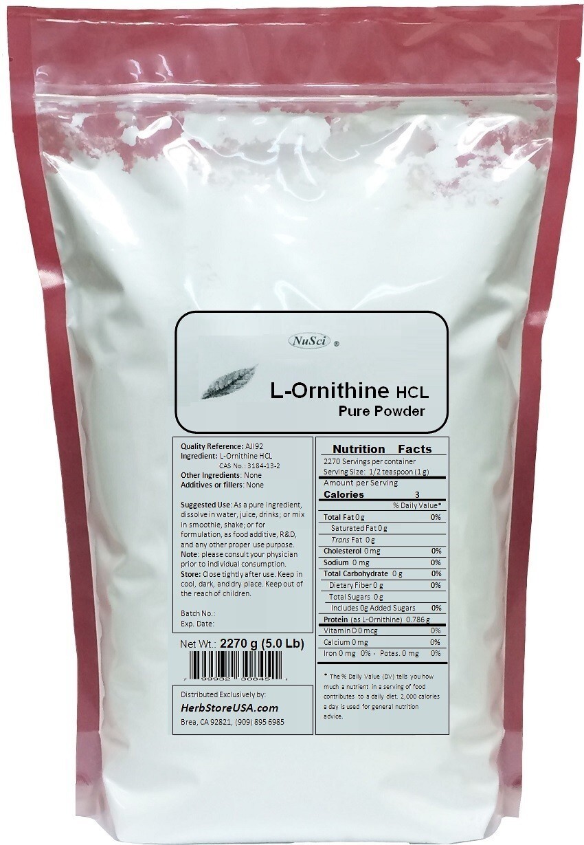 NuSci 100% Pure L-Ornithine Powder 500g (1.1LB, 17.6oz) lean muscle mass