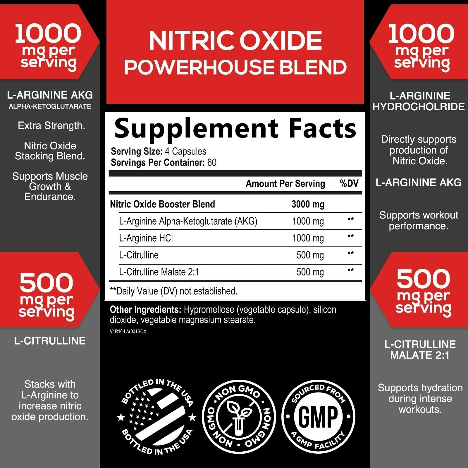 Extra Strength Nitric Oxide Booster – L-Arginine & Citrulline – 240 Capsules