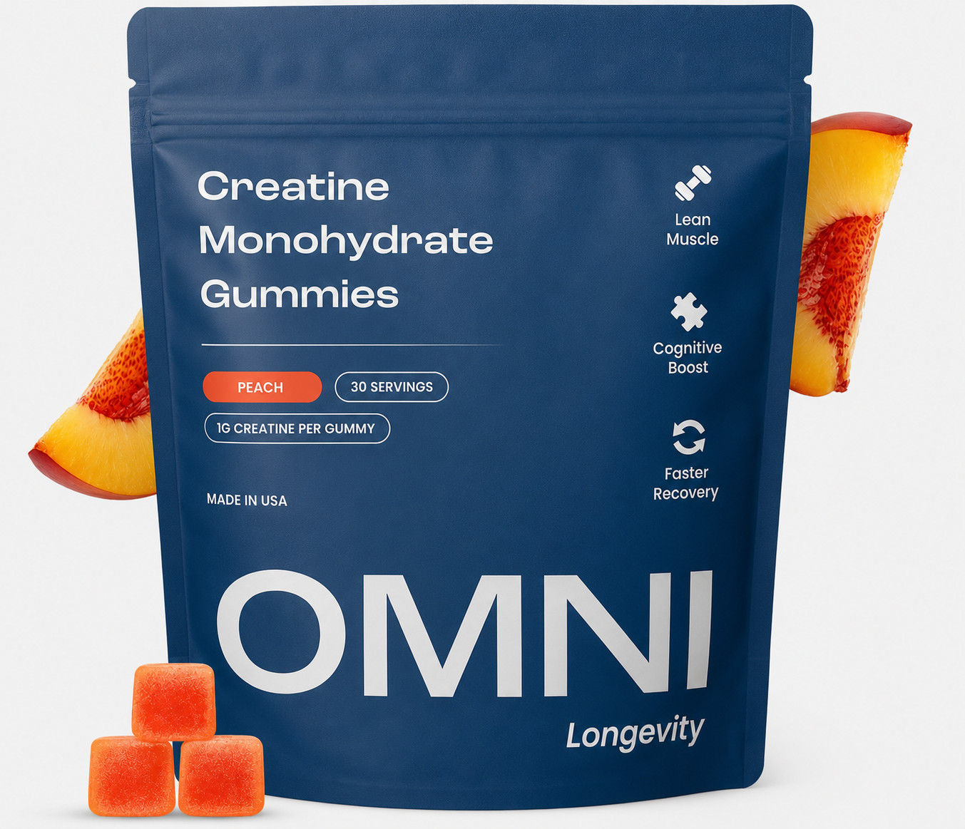 Omni Creatine Monohydrate Gummies Supports Muscle Growth (Peach) 30 Sevings