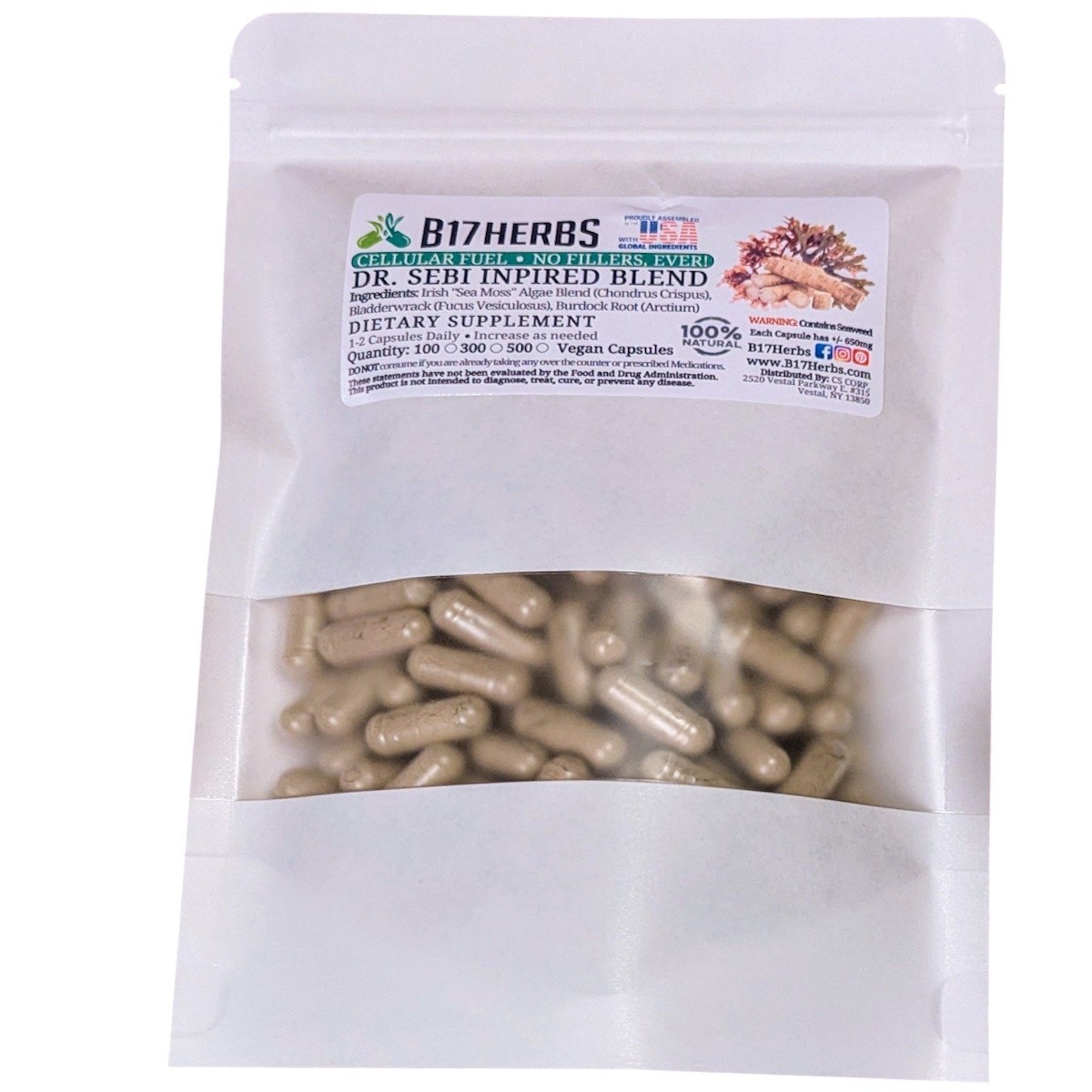 Irish Sea Moss Blend w/Bladderwrack, Burdock Root – Sebi Inspired 500 Veg. Caps