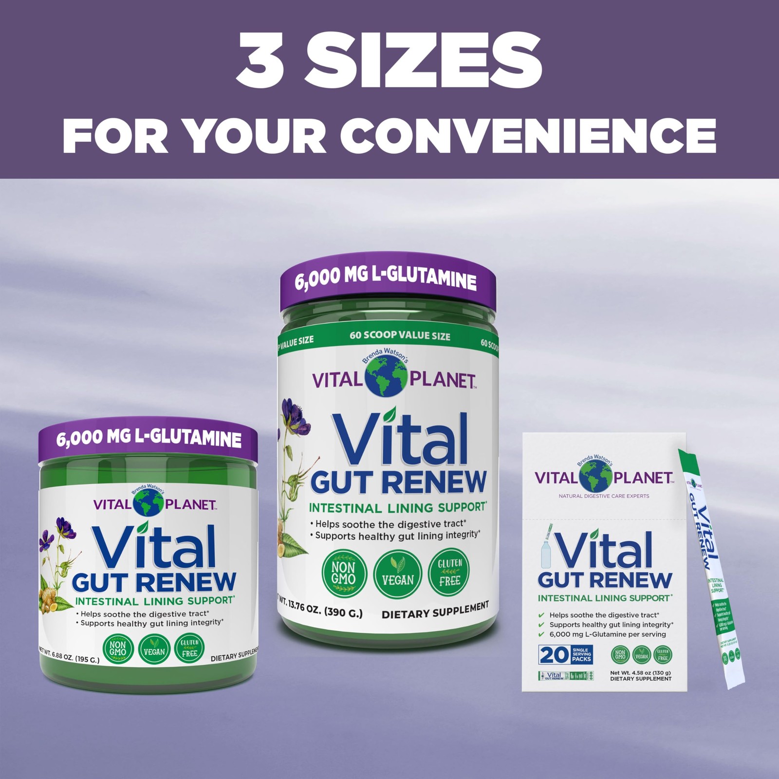 Vital Gut Renew Powder Supplement for Leaky Gut Repair with L-Glutamine, Marshma