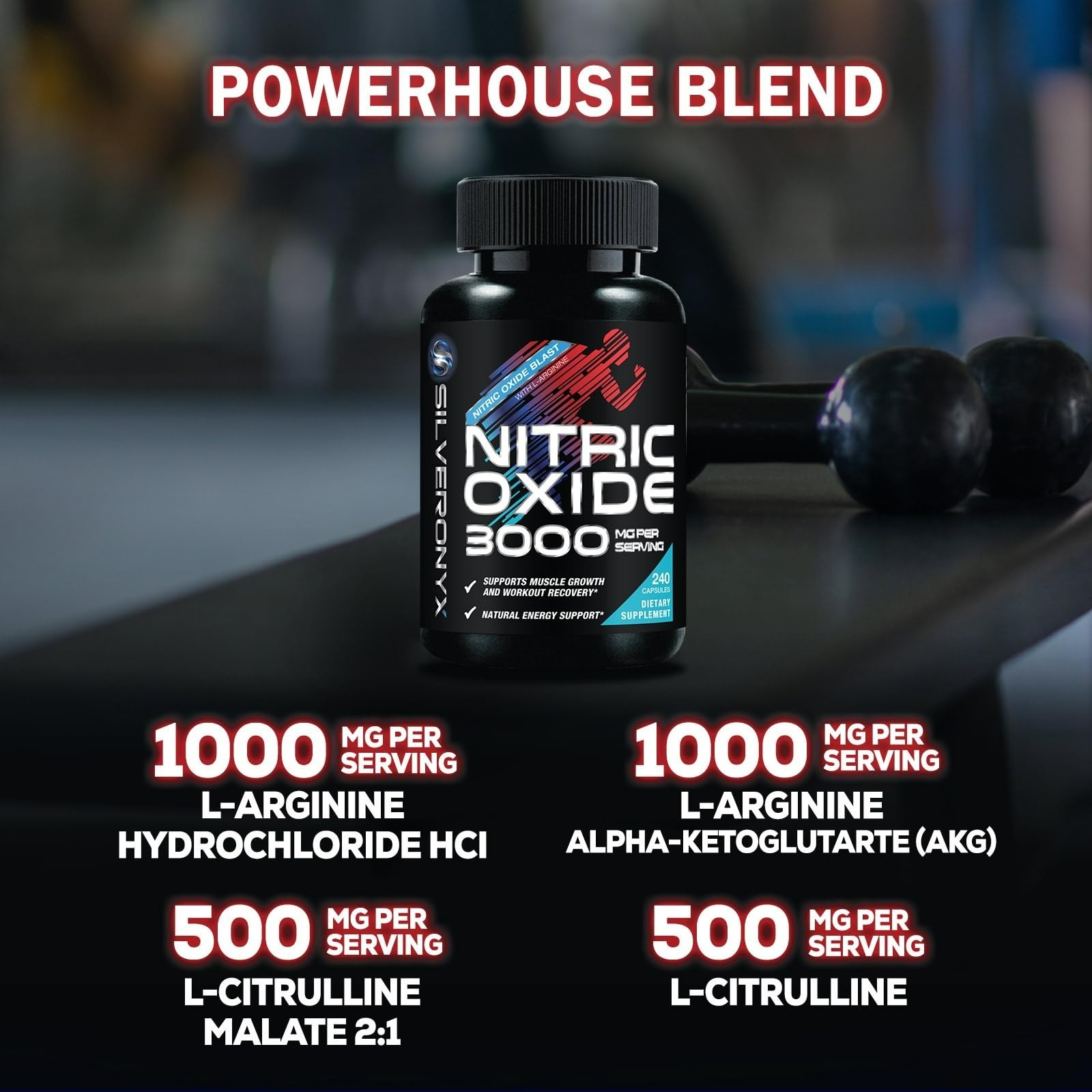 Extra Strength Nitric Oxide Booster – L-Arginine & Citrulline – 240 Capsules