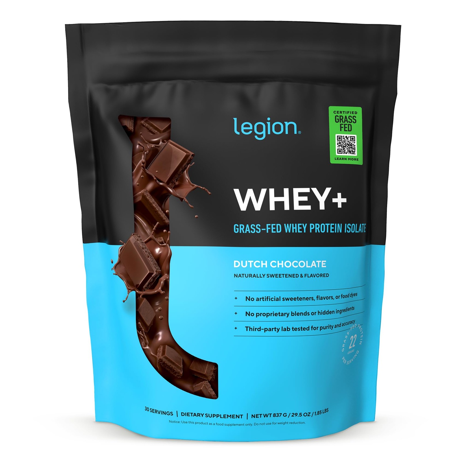 LEGION Whey+ Protein Whey Isolate from Grass Fed Cows Chocolate, 30 Servings …