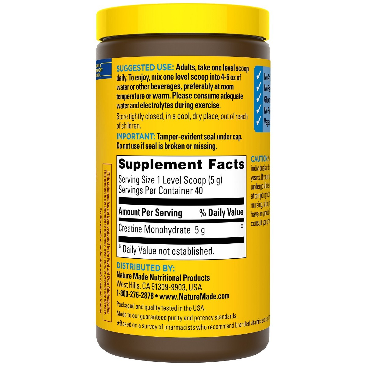 Nature Made Creatine Monohydrate Powder 5 g per serving Drink Mix -7.2 oz/40ct