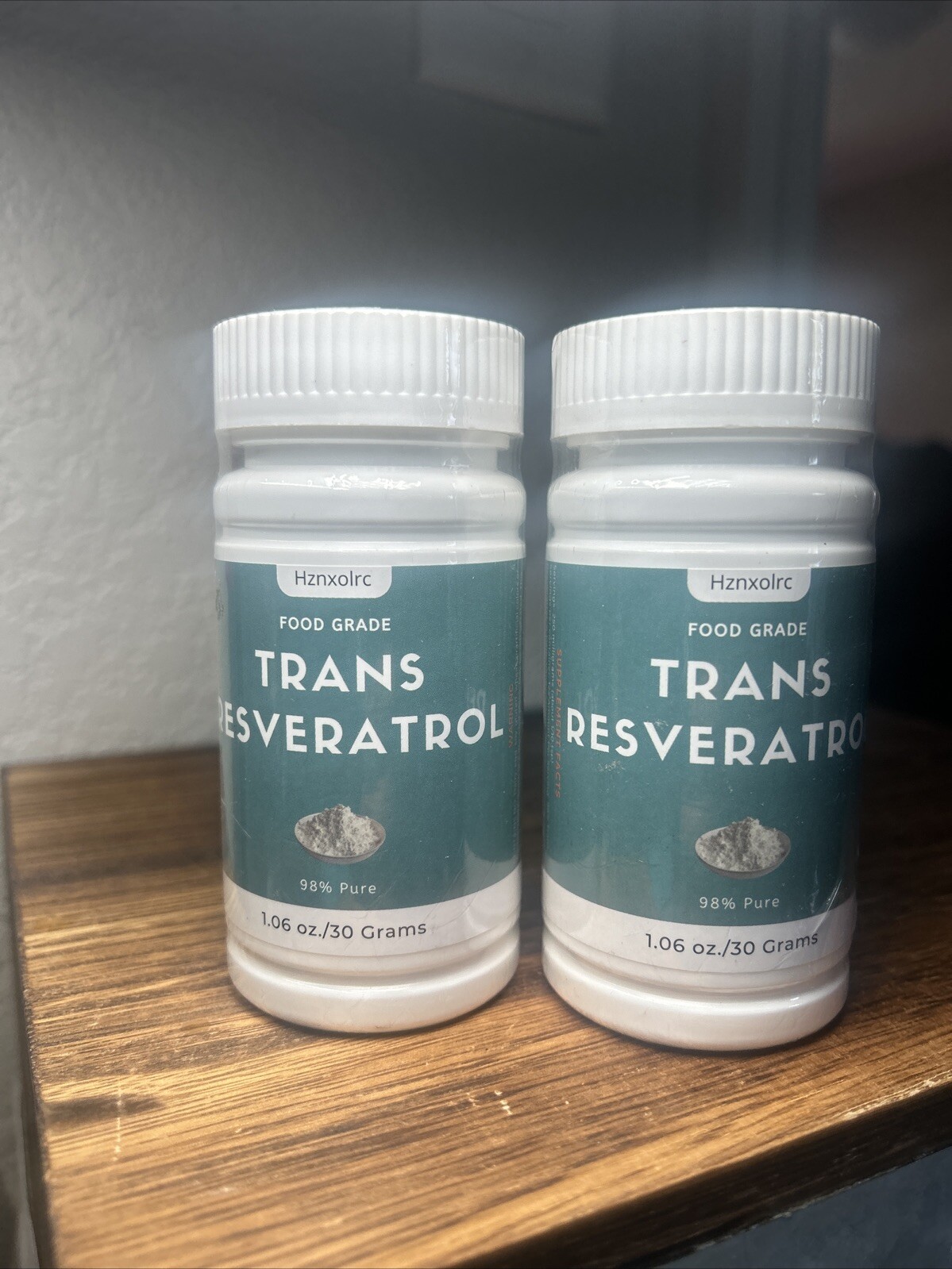 HZNXOLRC, 2 X 1.06 Oz/ 30 Grams Trans Resveratrol powder, 98% Pure. SEALED, NEW